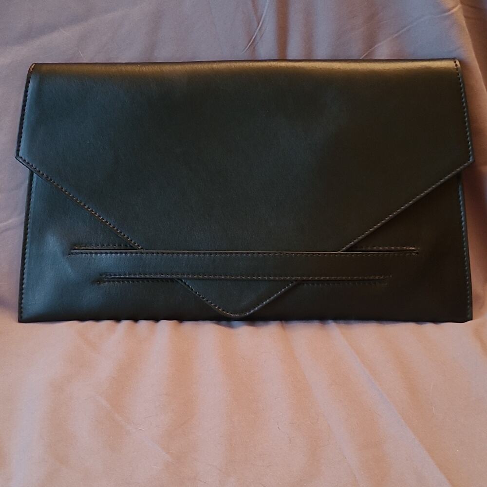 Alberta Di Canio Black Leather Envelope Clutch Bag Purse Chain Strap Made Italy